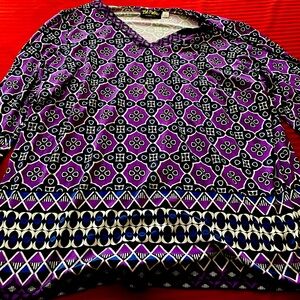 Pre-Owned Purple Bob Mackie Wearable Art Geometric Long Sleeve Knit Top